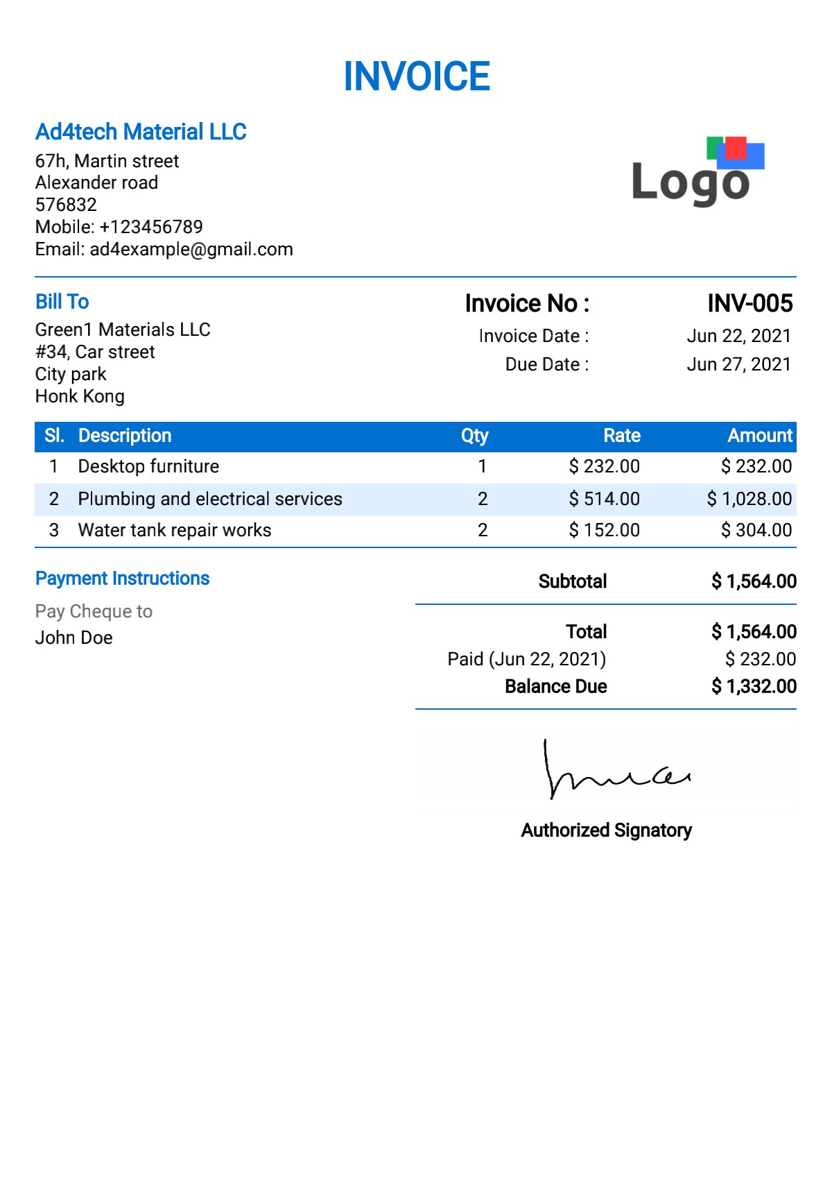 Free Invoice Template Word 