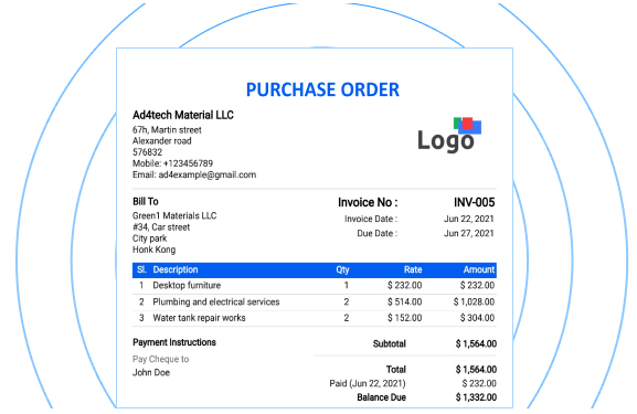 Free customizable purchase order generator by Invoice Temple